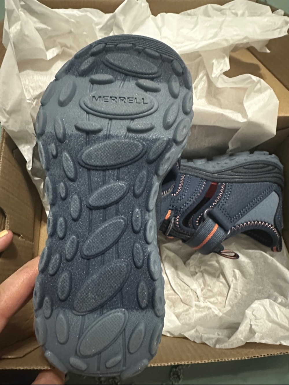 Merrell Navy and Orange Kids Adventure Sandals - Picture 2 of 3